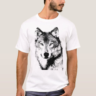 Camiseta Pintura de Lobo Blanco y Negro