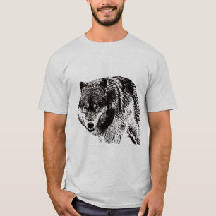 Camiseta Pintura de Lobo Salvaje en blanco y negro