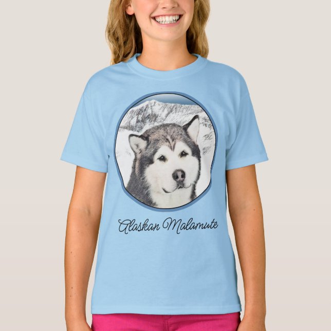 Camiseta Pintura de Malamute de Alaska - Arte de Perro Orig (Anverso)