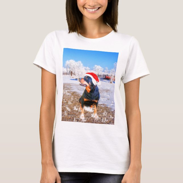 Camiseta Pintura de Navidades de perro de Rottweiler (Anverso)