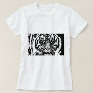 Camiseta Pintura de ojo de tigre de Borneo, blanco negro, e