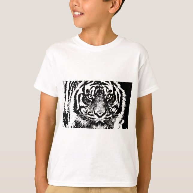 Camiseta Pintura de ojo de tigre de Borneo, blanco negro, e (Anverso)