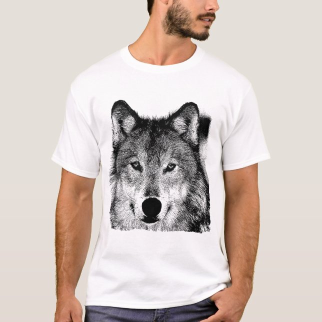 Camiseta Pintura de ojos de lobo negro y blanco (Anverso)
