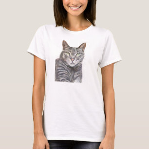 Camiseta Pintura de ojos verdes de gatos grises