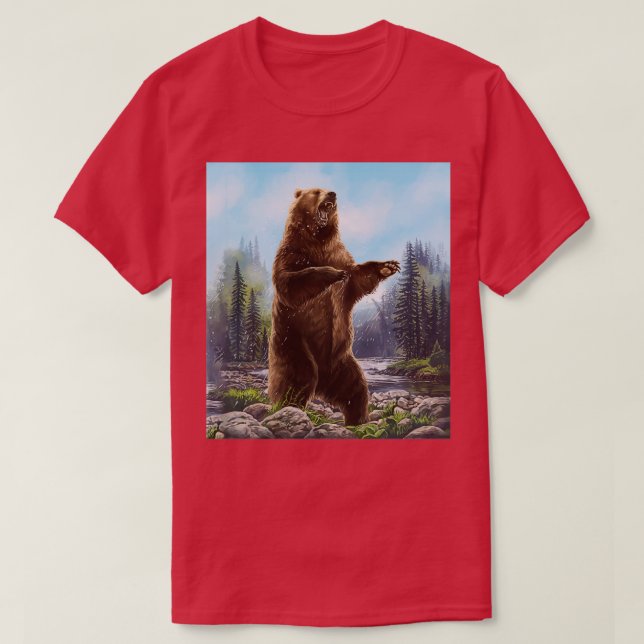 Camiseta Pintura de oso estilo barba en el bosque (Diseño del anverso)