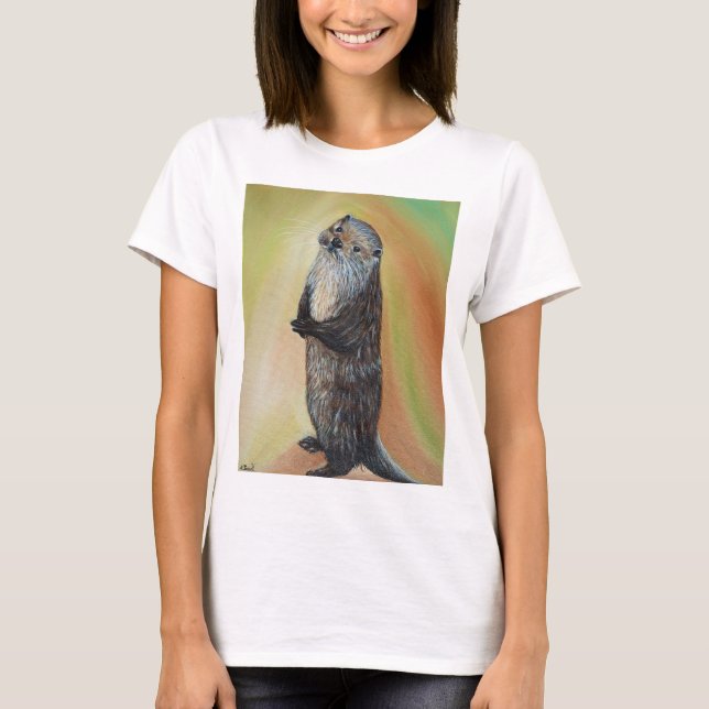 Camiseta Pintura de Otter de Río Permanente (Anverso)