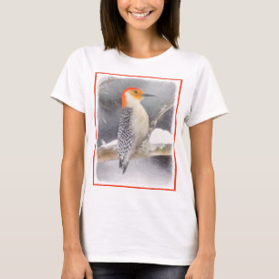 Camiseta Pintura de pájaro de madera roja