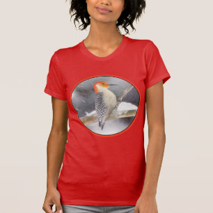 Camiseta Pintura de pájaro de madera roja