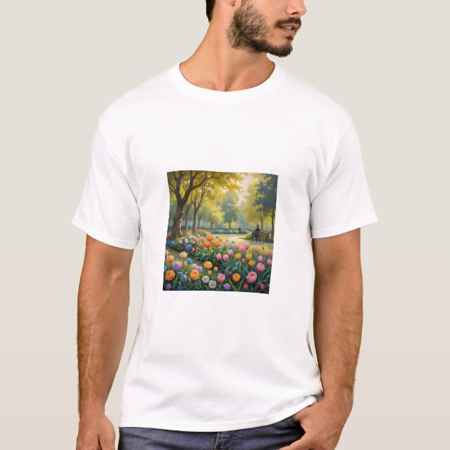 Camiseta Pintura de parque de flores (Anverso)
