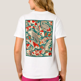 Camiseta Pintura de patrón japonés de pescado Koi