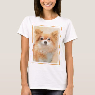 Camiseta Pintura de perro Chihuahua de pelo largo Arte orig