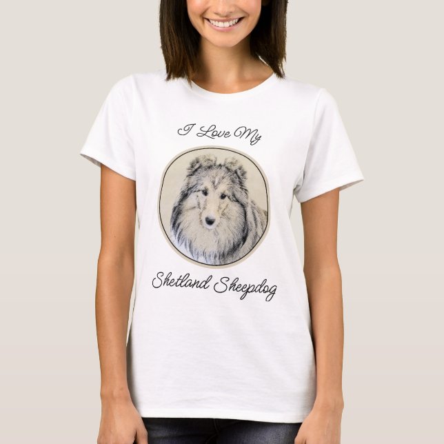 Camiseta Pintura de perro pastelero de Shetland - Arte de p (Anverso)