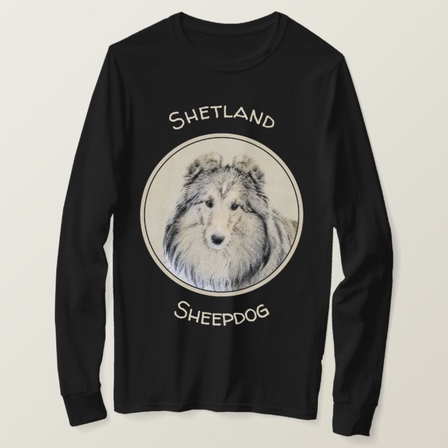 Camiseta Pintura de perro pastelero de Shetland - Arte de p (Anverso del diseño)