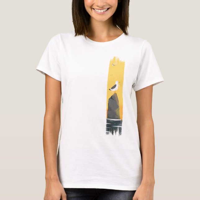 Camiseta Pintura de pincel de gaviota tranquila (Anverso)
