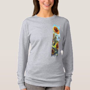 Camiseta Pintura de pincel de girasol y mariposa