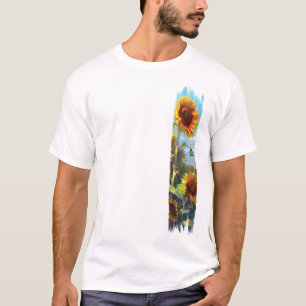 Camiseta Pintura de pincel de girasol y mariposa