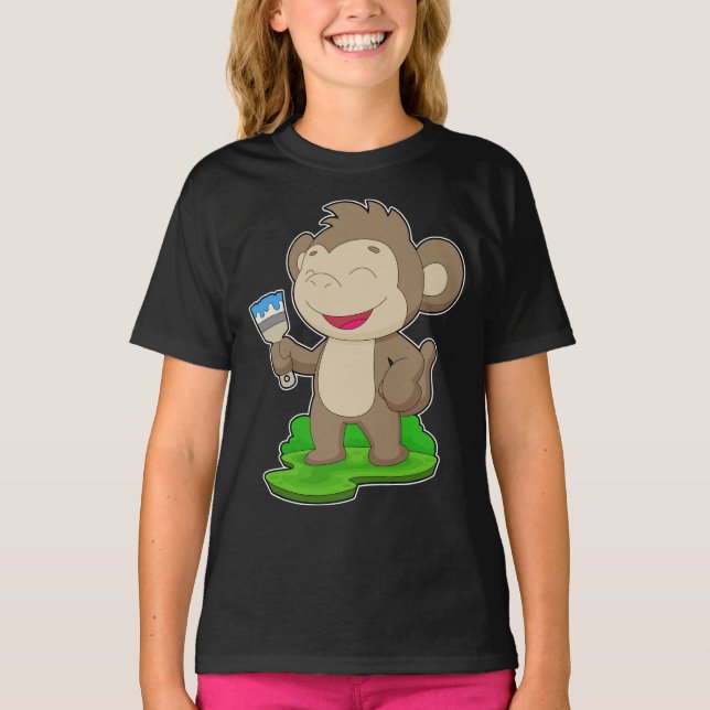 Camiseta Pintura de pincel de pincel de pintador de mono (Anverso)