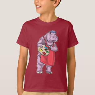 Camiseta Pintura de pincel de pincel para pintador de Hippo