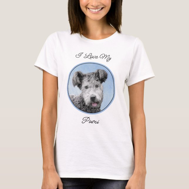 Camiseta Pintura de Pumi - Arte de Perro Original. (Anverso)