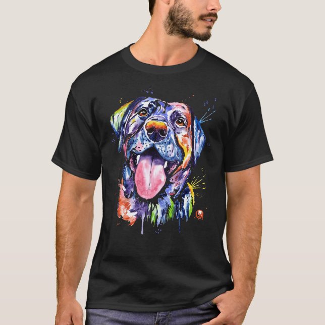 Camiseta Pintura de retrato de Mascota de acuarela de Black (Anverso)