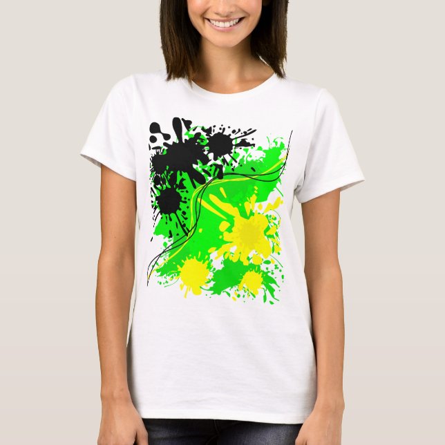 Camiseta Pintura de salpicadura verde, amarilla y negra (Anverso)