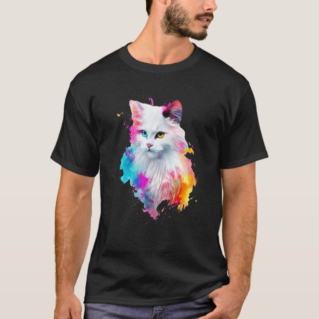 Camiseta Pintura de salpicaduras coloridas Turkish Angora,  (Anverso)