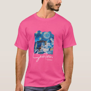 Camiseta Pintura de Santorini Grecia  Santorini de Noche