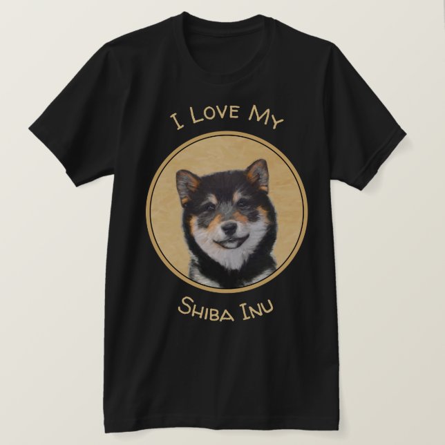 Camiseta Pintura de Shiba Inu (negro y moreno) - arte del (Anverso del diseño)
