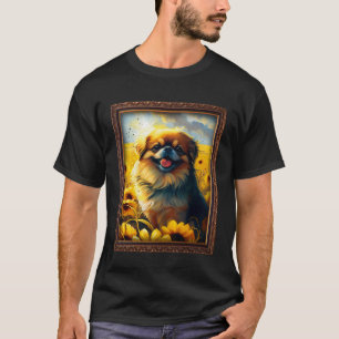 Camiseta Pintura de Spaniel Tibetano Flor de Girasol Mamá M