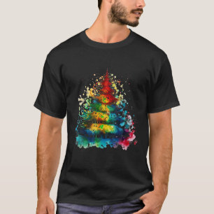 Camiseta pintura de tinta árbol de navidad colorida Navidad