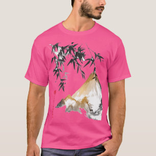 Camiseta Pintura de tinta china - Paisaje de montaña con ba