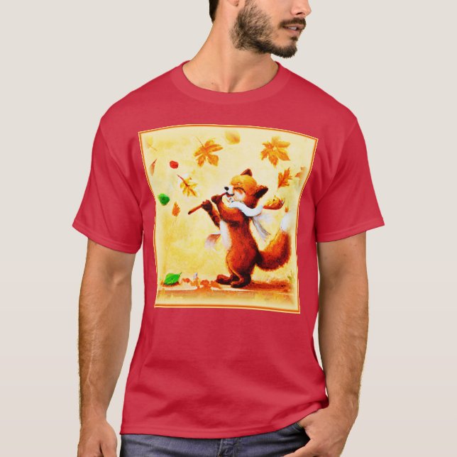 Camiseta Pintura de un feliz Zorro Rojo cantante. ¡Hazte co (Anverso)