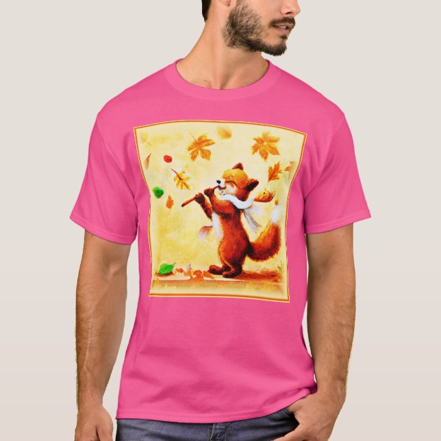 Camiseta Pintura de un feliz Zorro Rojo cantante. ¡Hazte co (Anverso)