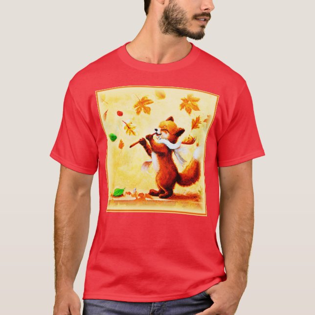 Camiseta Pintura de un feliz Zorro Rojo cantante. ¡Hazte co (Anverso)