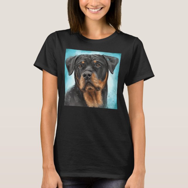 Camiseta Pintura De Un Rottweiler Adorable Con Un Curioso (Anverso)