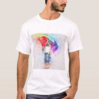 Camiseta pintura de una mujer sosteniendo el paraguas