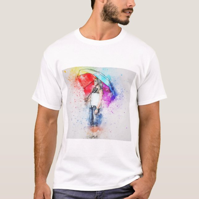 Camiseta pintura de una mujer sosteniendo el paraguas (Anverso)