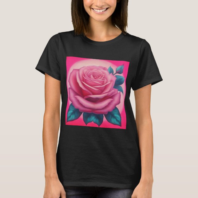 Camiseta Pintura de una rosa rosa rosa de neón (Anverso)