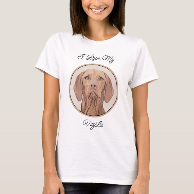 Camiseta Pintura de Vizsla - Arte Perro Original. (Anverso)