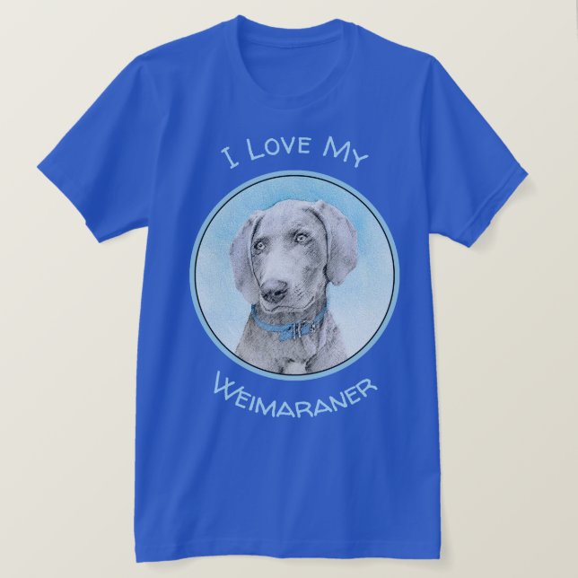 Camiseta Pintura de Weimaraner - Arte de Perro Original. (Anverso del diseño)