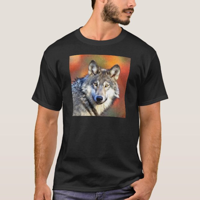 Camiseta Pintura del arte del lobo gris (Anverso)
