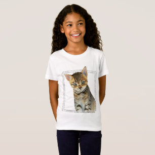 Camiseta Pintura del gatito del Tabby con el falso marco de