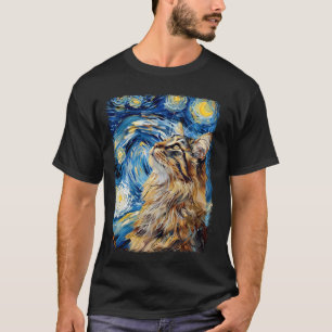Camiseta Pintura del gato Maine Coon Noche Estrellada
