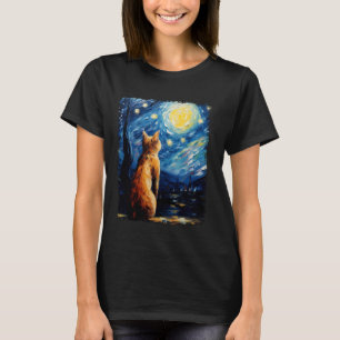 Camiseta Pintura del gato naranja abisinio noche estrellada