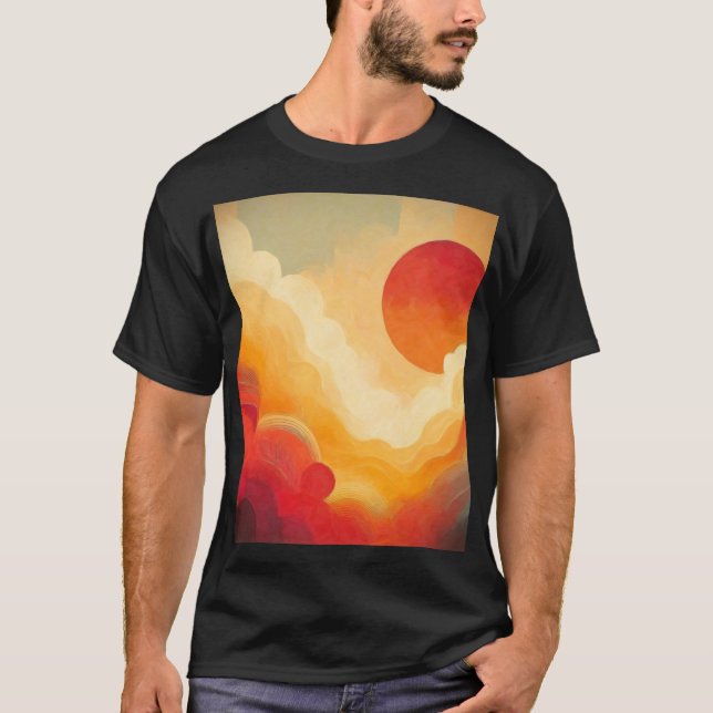 Camiseta Pintura dramática de sol rojo (Anverso)