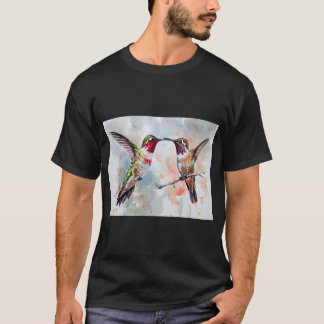 Camiseta Pintura en Acuarela de Dos Colibríes en Movimiento