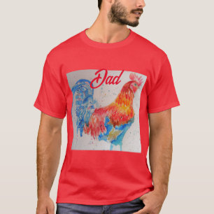 Camiseta Pintura en Acuarela de Gallo Rojo Día del Padre