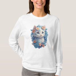 Camiseta Pintura en acuarela de gato adorable con salpicadu