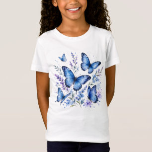 Camiseta Pintura en Acuarela de Mariposas Azules
