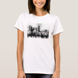 Camiseta Pintura en blanco y negro de la catedral de Notre